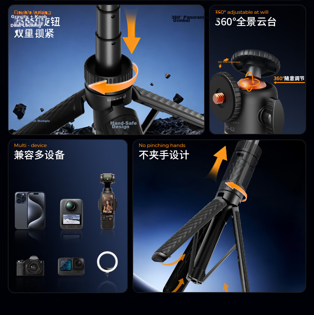 Zhuoer Compatible DJI Pocket 4/3 Feiyu Luna Tripod Mobile Phone Selfie Stick Desktop Insta360 Camera Extension Telescopic Mini Handheld Portable Floor Stand 4