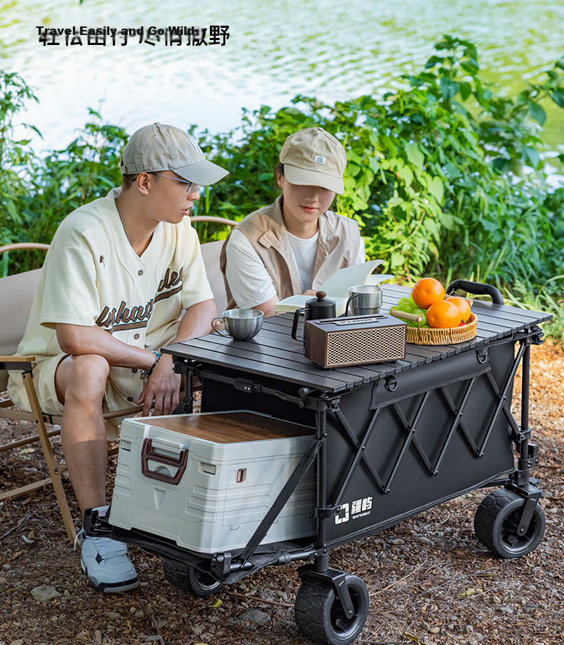 Jiangyu Camping Outdoor Folding Handcart Picnic Stall Cart Kids Reclining Collapsible Travel Delivery Camp Cart 3