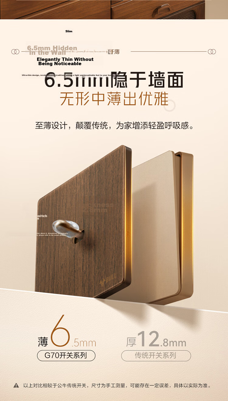BULL Retro Switch Socket, Acrylic Ultra-Thin Panel, Three-Hole 16A Air Conditioner Socket, G70Z104 Walnut Color 18