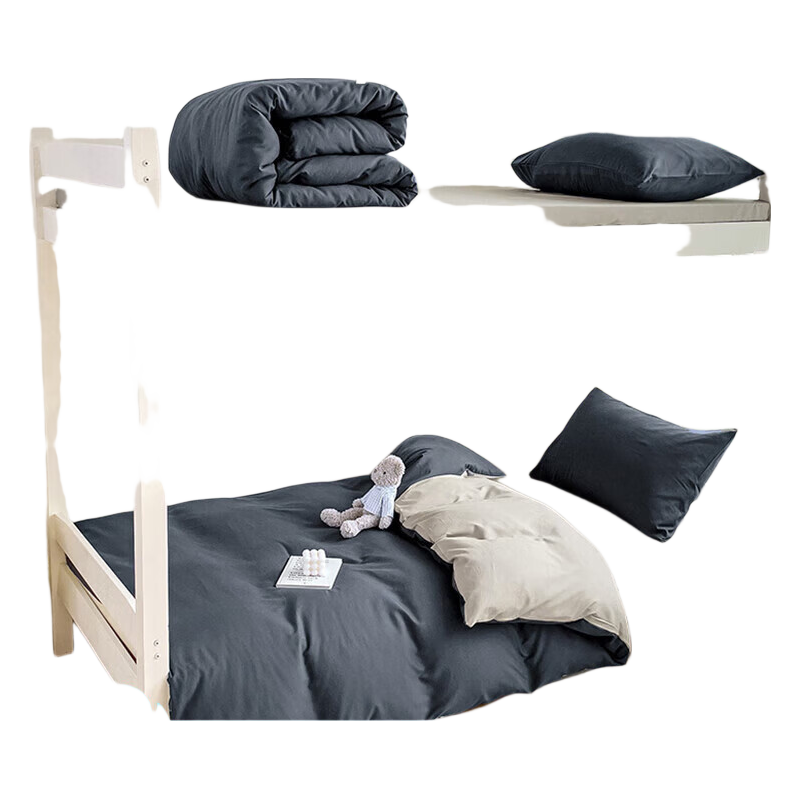 AVIVI Class A Washable Cotton Three-Piece Set for Student Dormitory: Bed Sheet, Pillowcase, And Duvet Cover 150*200cm Luoke Lan Gray