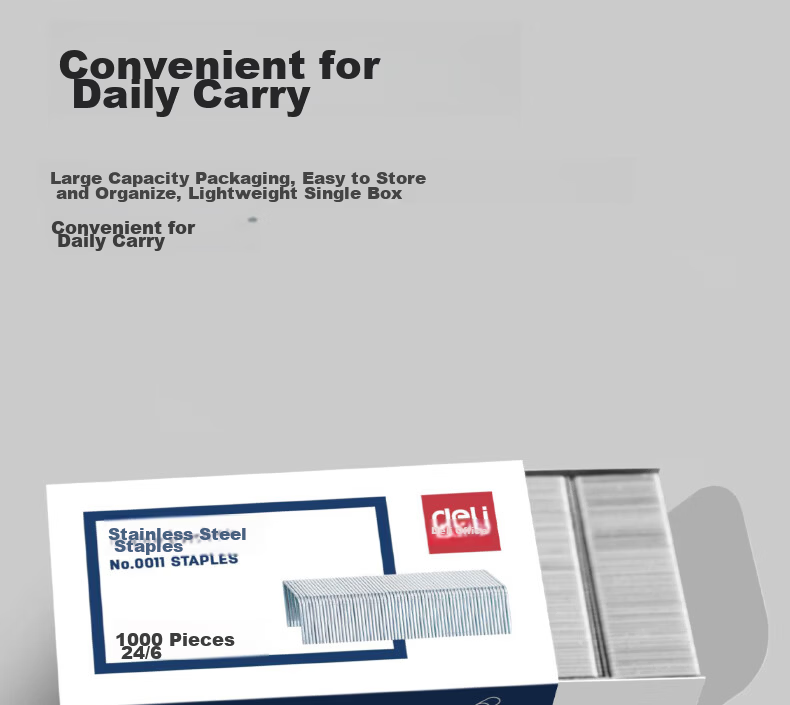 Deli 23/17 Stainless Steel Heavy-Duty Staples, Easy-Penetrating Staples, 1000 Pieces, Single Box, Suitable for Important Documents, Rust-Resistant And Moisture-Proof, 120-Sheet Capacity, 0217 13