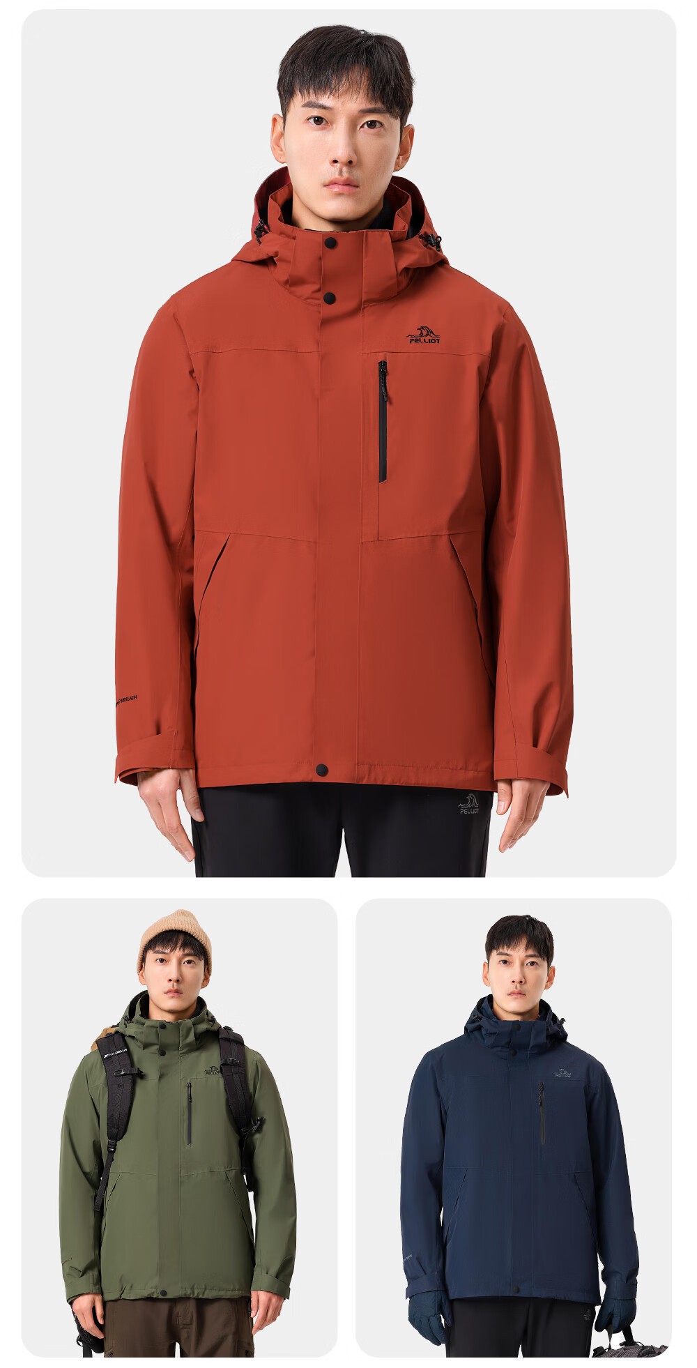 Pelliot Mountain Classic 2.0 3-in-1 Waterproof Jacket Unisex Spring Autumn Warm Coat Jacket 11340105 Blue S 21