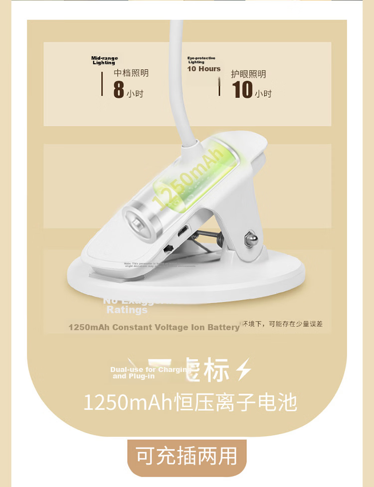 Datouren Rechargeable Eye Protection Desk Lamp Student Reading Writing Small Table Lamp Dorm Bedroom Bedside Adjustable Dimming Emergency Light 7