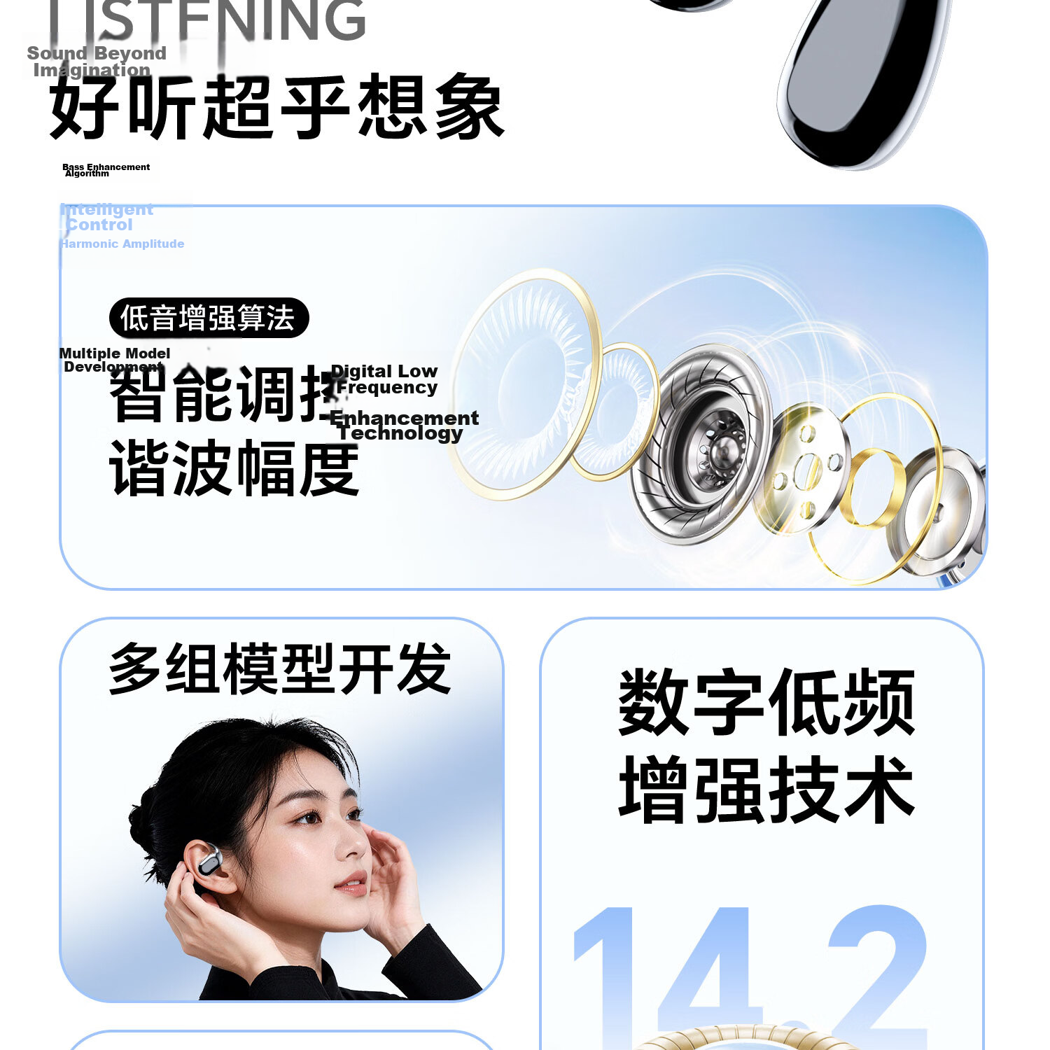 Zhunhang 2026 Latest Bluetooth Earhook Wireless Open-Ear Clip-On Sports Running Call Gaming Noise-Cancelling Long Battery Life Ear Protection Headphones 3