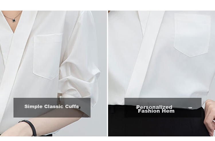 Handu Yishe Women's Short Sleeve Shirt 2026 Summer Commuting V-Neck Light Professional White Blouse M 5