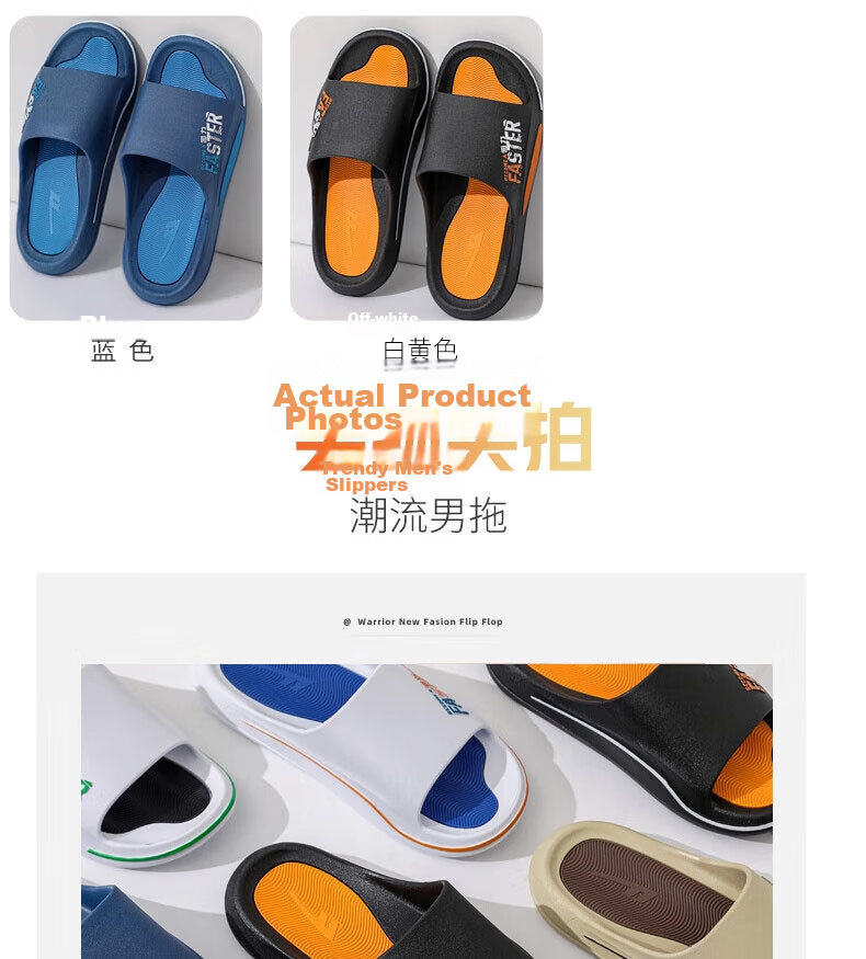 Huili Men's Sports Slippers, Bathroom Indoor Outdoor Shock-Absorbing Non-Slip Thick-Soled Sandals, HL39651 White And Blue, Size 46-47 14