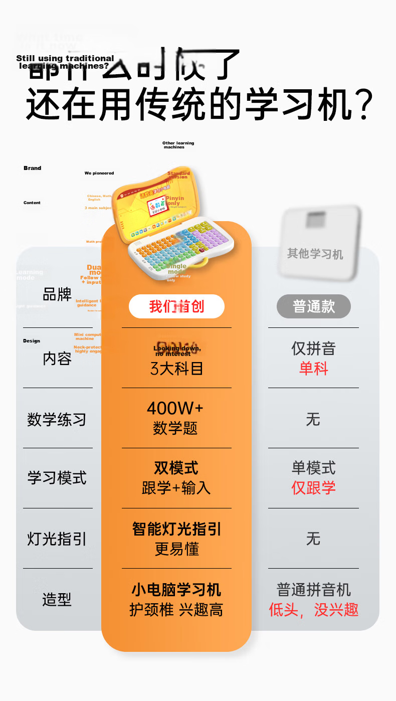 Cat Prince Children's Early Education Machine Pinyin Literacy Learning Machine Phonics Training Language Math English Reading Pen Preschool Transition Mini Computer Toy 4