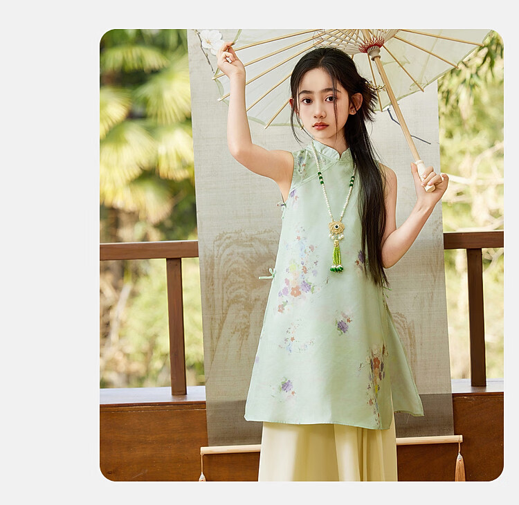 ASK JUNIOR Chinese Style New Summer Girls' Vest Dress and Ma Mian Skirt Two-Piece Set 9