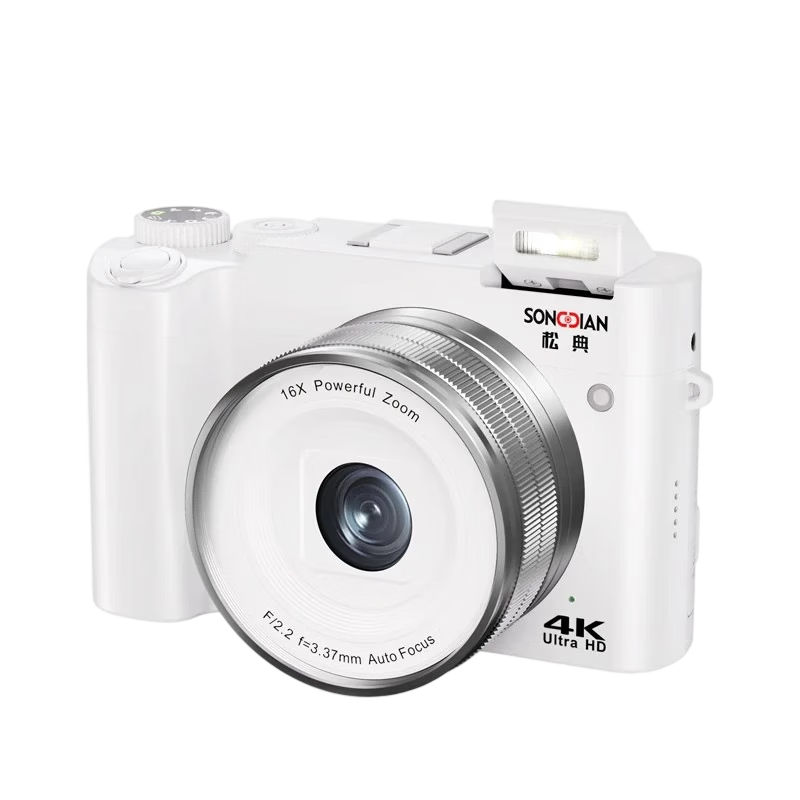 SONGDIAN Digital Camera Front and Rear Dual Cameras 4K HD Mirrorless Vlog Portable Student Entry-Level Camera DC218 White 64GB Memory