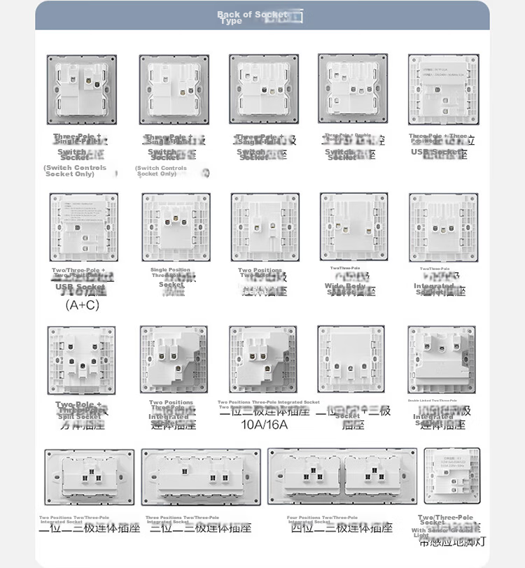 BULL Switch Socket G60 Series 10A Five-Hole Ultra-Thin Socket Panel G60Z223 Phantom Gray 10-Pack 22