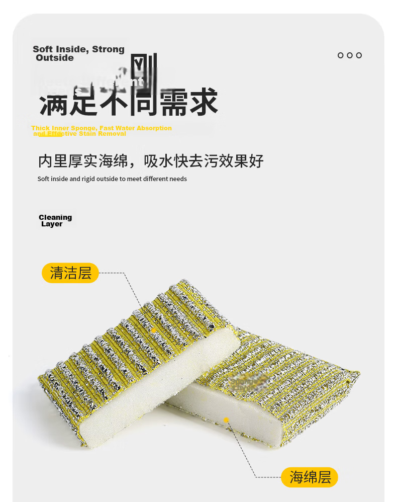 Grace Dishwashing Sponge Scrubber, 10*6*3cm, 8 Pieces Per Pack, Diamond Sand Scouring Pad, Kitchen Cleaning Cloth, Pot Brush 3