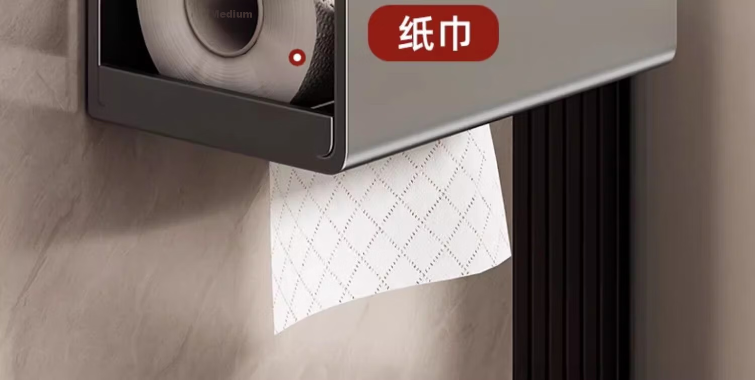 YOUQIN Wall-Mounted Toilet Paper Holder Bathroom Tissue Box No-Drill Paper Towel Rack 6