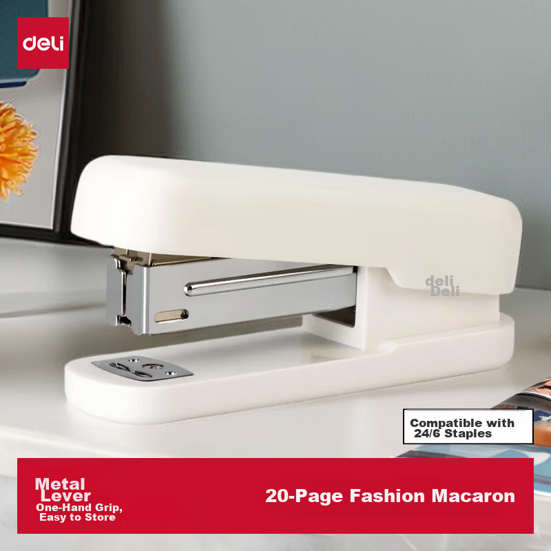 Deli 12# Student Office Stapler Macaron Color Compatible with 24/6 or 26/6 Staples White TA301-A