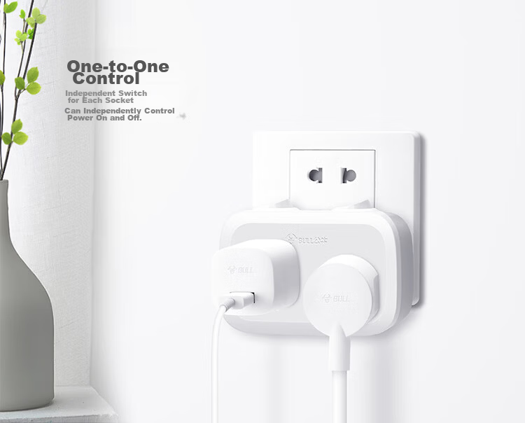 BULL Adapter Plug/One-to-Two Socket/Wireless Conversion Socket/Power Converter for Bedroom and Kitchen 2-Position Controlled Switch Socket GN-9323 7