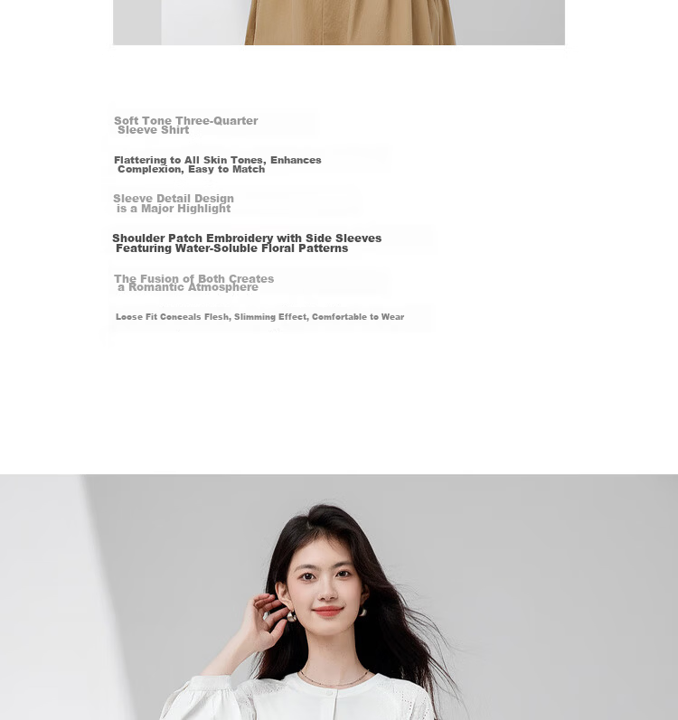 Shangdu Bira Lenzing Tencel Three-Quarter Sleeve Casual Shirt Women Autumn Lantern Sleeve Patchwork Hollow Embroidery Elegant Blouse 4