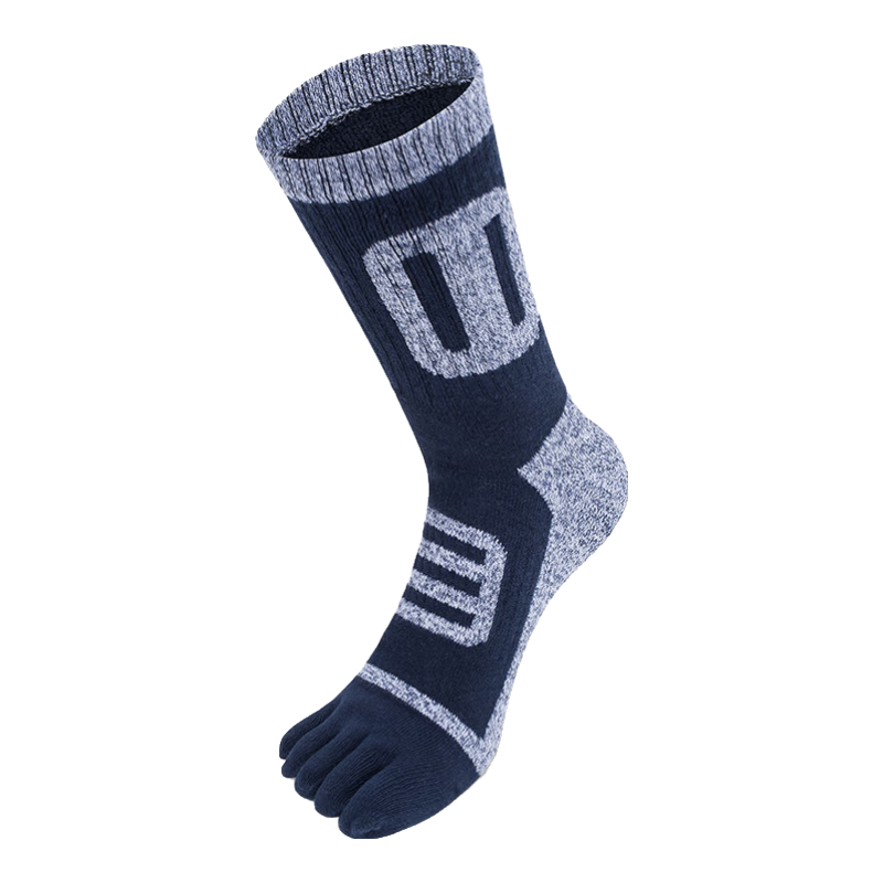 TFO Competition-Level Outdoor Five-Toe Socks, Terry Socks for Hiking And Sports, Breathable Toe-Separated Socks 2202361 Men's Navy Blue