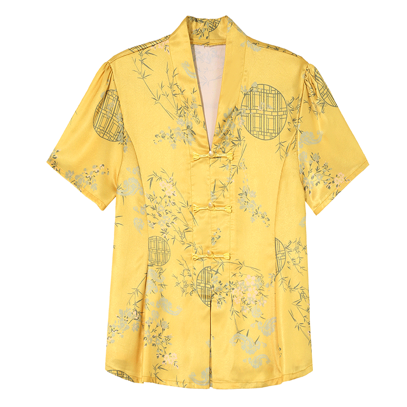 Woodpecker New Chinese Style Short Sleeve T-Shirt for Women Summer New Middle-aged and Elderly Mom Elegant National Style Slim Top Off-White L