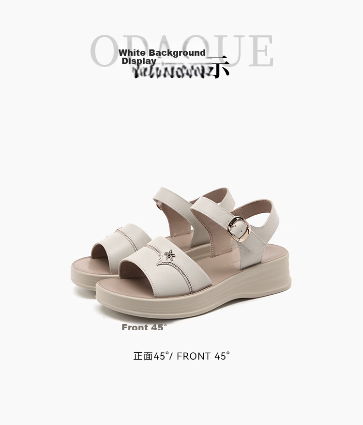 Red Dragonfly Women's Leather Commuting Comfortable Middle-aged and Elderly Sandals Fashion Height Increasing Soft Sole Beach Shoes WTK265161 Off-white Size 38 10