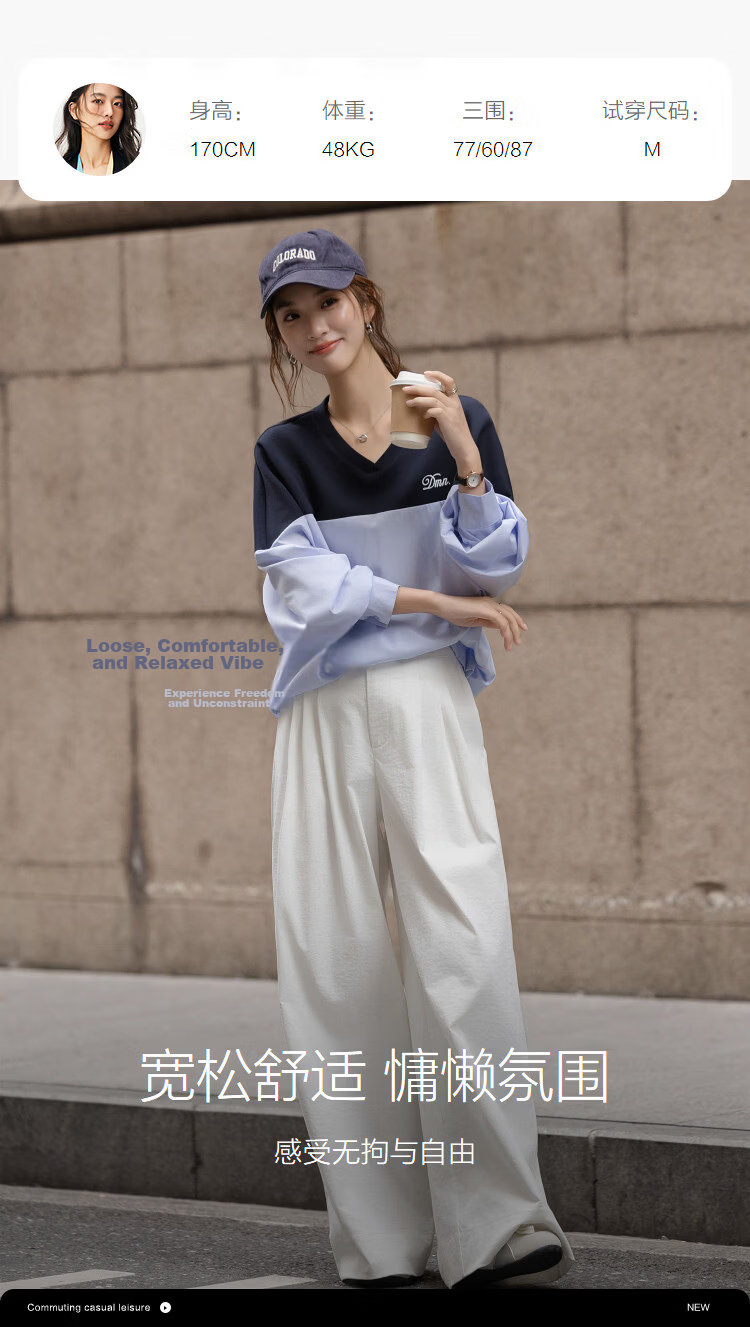 Demana [Soft Air Layer] Spring Lightweight V-Neck Colorblock Embroidered Lettering Raglan Sleeve Elastic Hem Women's Sweatshirt 7