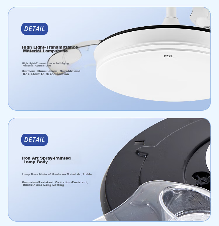 Foshanzhaoming Tri-Proof Fan Light, Restaurant Ceiling Fan Light, Living Room Bedroom LED Light, Azure Blue, 36 Inches, 42W 15