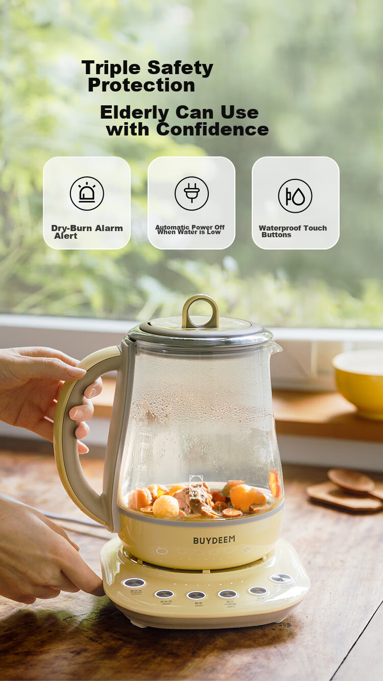 Buydeem Glue-Free Multifunctional Herbal Health Pot Temperature-Controlled Mini Glass Tea Kettle 1.5L K123 Off-White 7