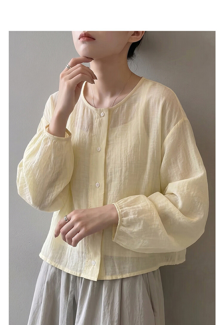 Demana Low Saturation Pastel Series Autumn Simple Style Round Neck Long Sleeve Cardigan Loose Short Petite Women's Shirt 3