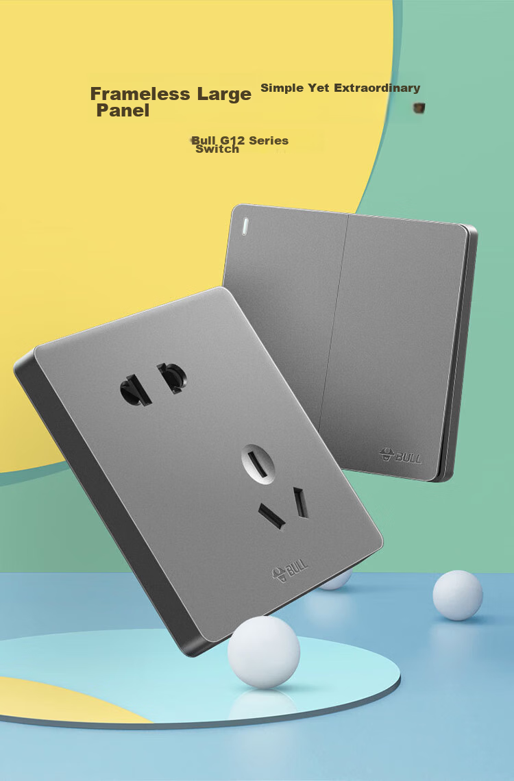 BULL Switch Socket, G12 Series, Single Switch Double Control, Five-Hole with Switch Socket, 86-Type Panel, G12E334S, Space Gray 4