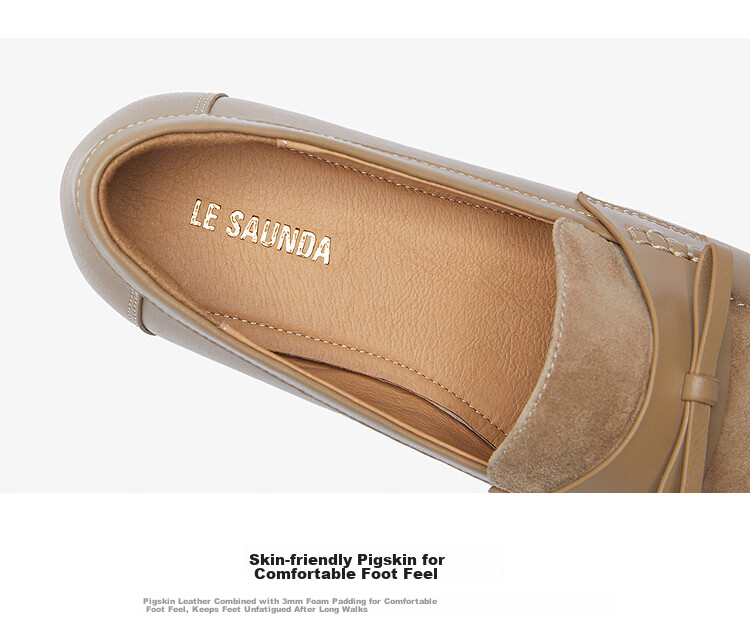 Le Saunda 2026 Spring New Commuter Retro Sheepskin Loafers Women 24702 Churong Beige BDK38 5