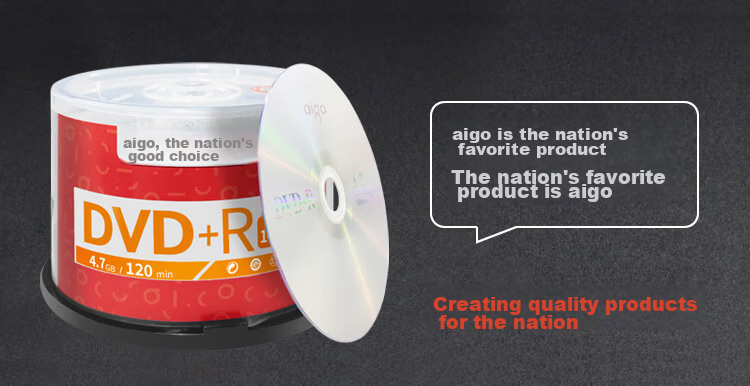 Aigo DVD+R Discs, 16x Speed, 4.7GB Capacity, Blank Discs, Printable, 50 Pieces in A Barrel, Video Data Backup, Stable Recording 1