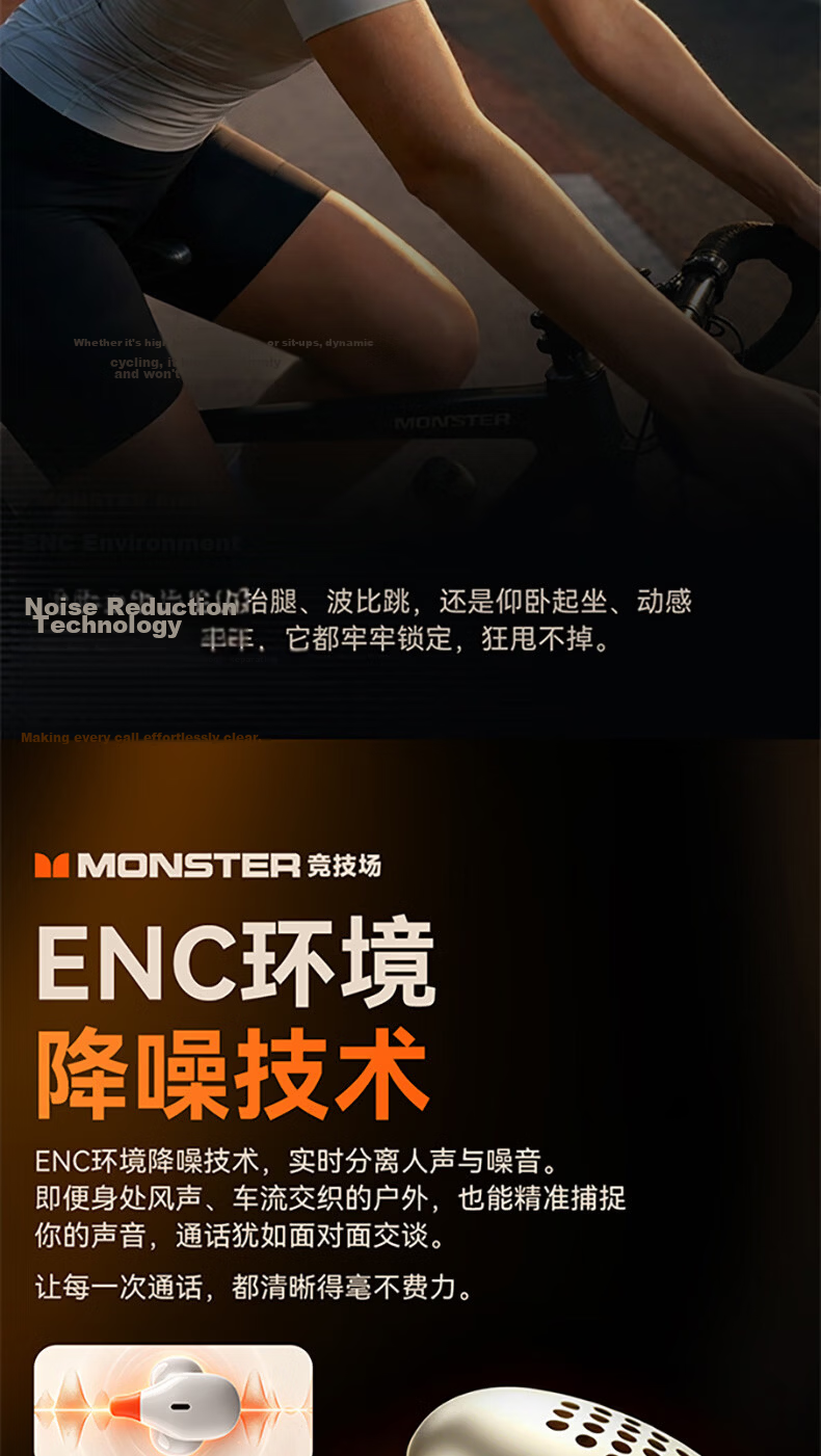 Monster 2026 New Arena Clip-On Wireless Bluetooth Earphones Sports Earphones with Night Running Light ENC Call Noise Cancellation Bluetooth 6.0 White Compatible with Apple and Huawei 7