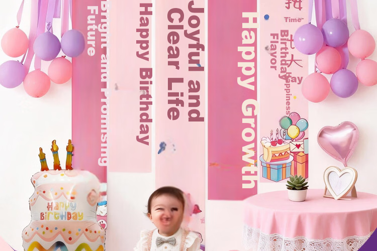 Birthday Party Decoration Banner for Girls Children's First Birthday Happy Party Balloons Backdrop 7