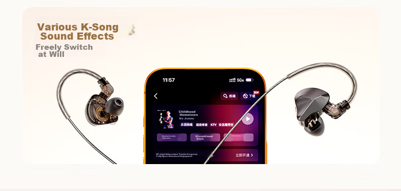 Quanmin K Ge Tencent Music Joint Custom Immersive Sound Computer Sound Card Wired Control K Song Headset Microphone Speaker with Scoring Live Singing Recording Kpods Pro - Black 4