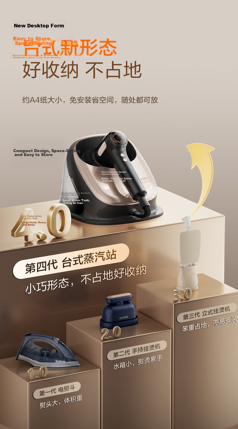 SUPOR Titanium Steam Suction Ironing Machine Base Station Suction Iron 100g/min Desktop Suction Hanging Garment Steamer Household Handheld Electric Iron Suction Ironing US18 16