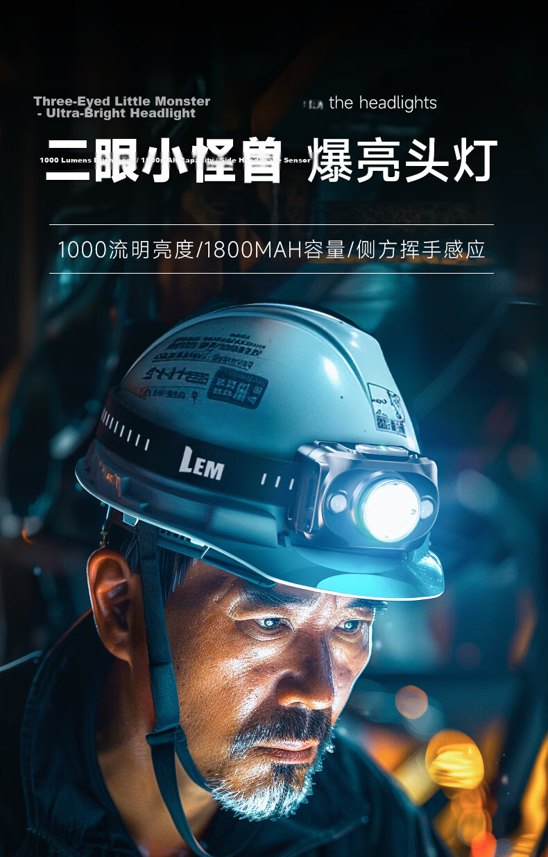 LEM Headlamp High Brightness Rechargeable Outdoor Mountaineering Night Fishing Long Battery Life Sensor Headband Light 1