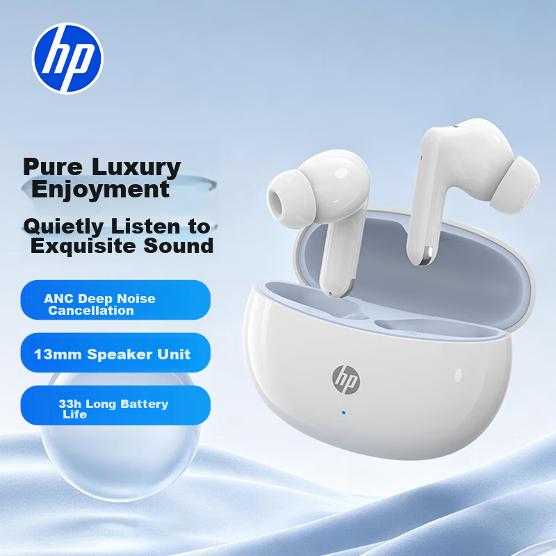 HP NR20 Bluetooth Headphones, Active Noise Cancellation True Wireless Earphones for Sports, Study, Music, Work, E-Sports Gaming, Long Battery Life, Compatible with Apple And Android Phones, Cream White