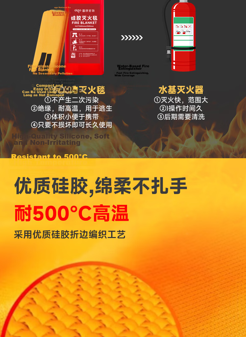 Aigo Fire Escape Silicone Blanket Household Kitchen Factory Fireproof Rescue Blanket National Standard Certified 1.5*1.5m 4
