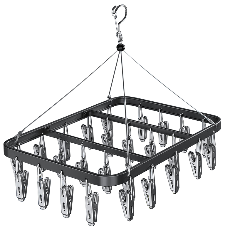 Jiabangshu Multi-Clip Aluminum Alloy Clothes Drying Rack with 26 Clips for Socks and Underwear, Balcony Household Multi-Functional Drying Hanger