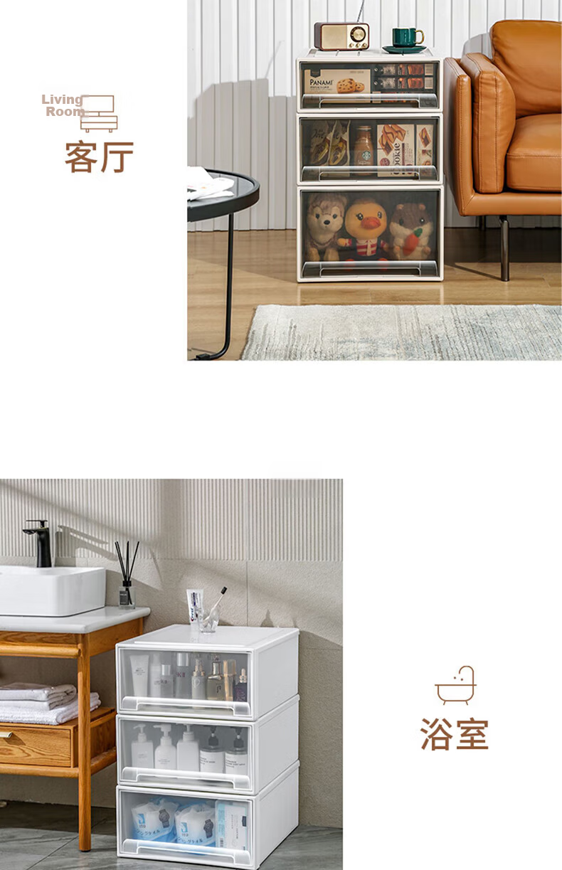 OLA XIANG Drawer-Style Plastic Storage Box Transparent Wardrobe Clothes Storage Container Household Clothing Organizer Bedside Cabinet 15