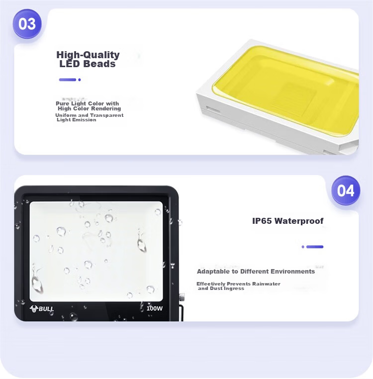 BULL LED Floodlight for Outdoor, Courtyard, Factory, Garden, Camping Light, IP65 Waterproof Rating, 100W-6500K White Light 10