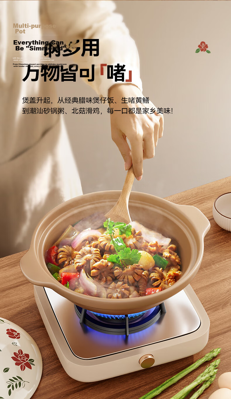 Royalstar High-Temperature Resistant Clay Pot Soup Stew Pot 2.3L with Flower Lid for Gas Stove 7