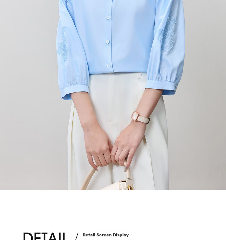 Shangdu Bira Lenzing Tencel Three-Quarter Sleeve Casual Shirt Women Autumn Lantern Sleeve Patchwork Hollow Embroidery Elegant Blouse 25