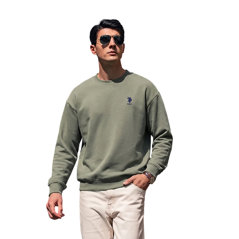 U.S. POLO ASSN. Men's Sweatshirt, Autumn And Winter Polo, High-End Casual Round Neck Undershirt, Sports Long-Sleeve T-Shirt for Men, Gray-Green, XL