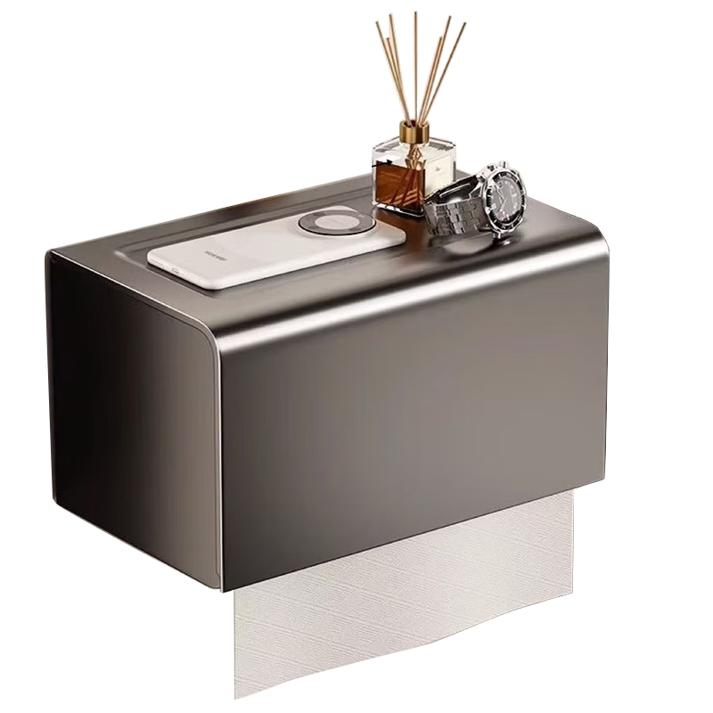 Baizi Aluminum Alloy Waterproof Wall-Mounted Thickened Tissue Box Universal Adhesive Installation Paper Towel Holder Toilet Paper Dispenser Bathroom Storage Rack