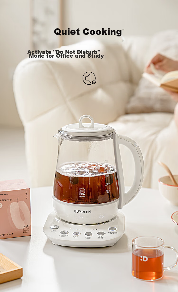 Buydeem Glue-Free Multifunctional Herbal Health Pot Temperature-Controlled Mini Glass Tea Kettle 1.5L K123 Off-White 8