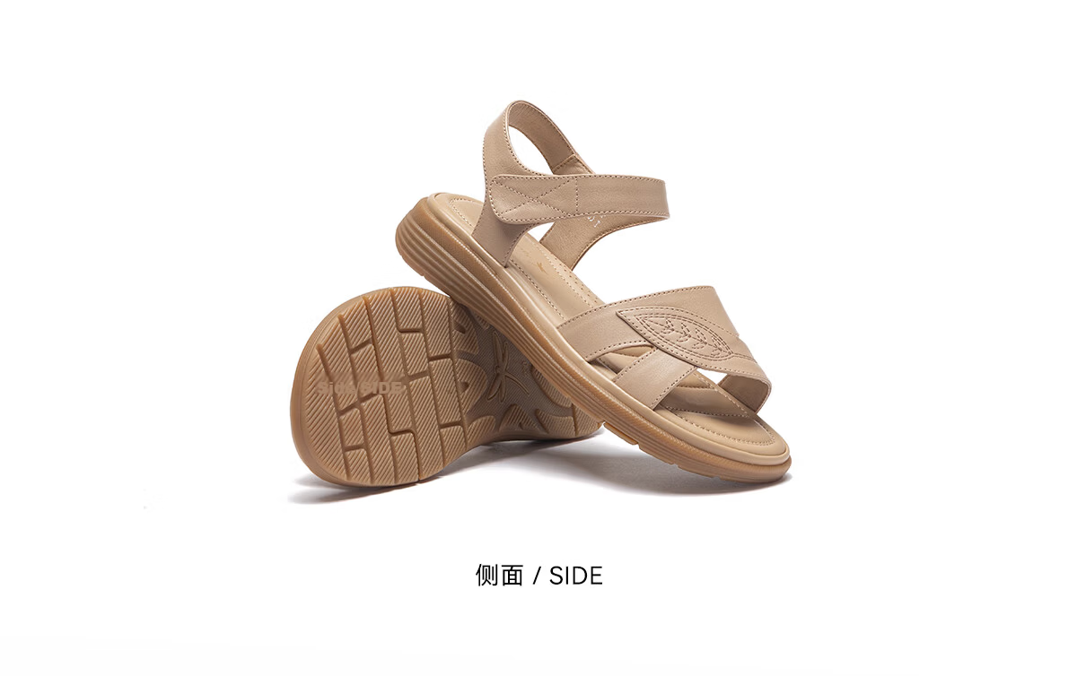 Red Dragonfly Women's Summer Leather Soft Sole Non-Slip Comfortable Middle-Aged and Elderly Sandals WJK24842P Apricot 37 13