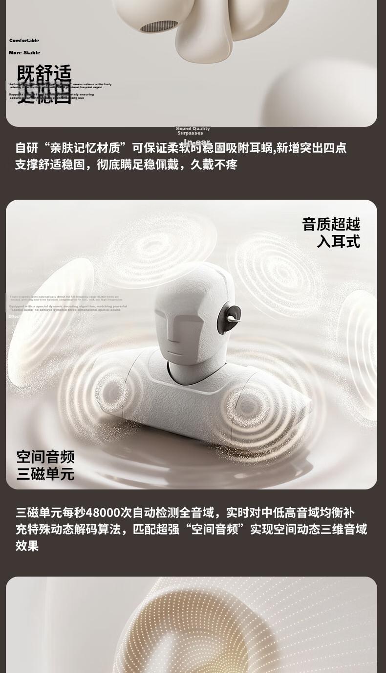 OKSJ 2025 New Bluetooth Clip-On True Wireless Open Bone Conduction Concept Earphones Non-In-Ear Sports Call HiFi Sound Pearl White 4