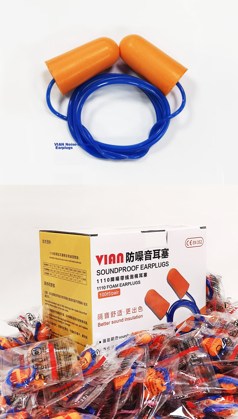 VIAN Noise-Reducing Earplugs Anti-Noise Industrial Soundproofing Silent Factory Workshop Protective Interference Prevention Super Sound Insulation 1110 Wired Earplugs (100 Pairs) 9
