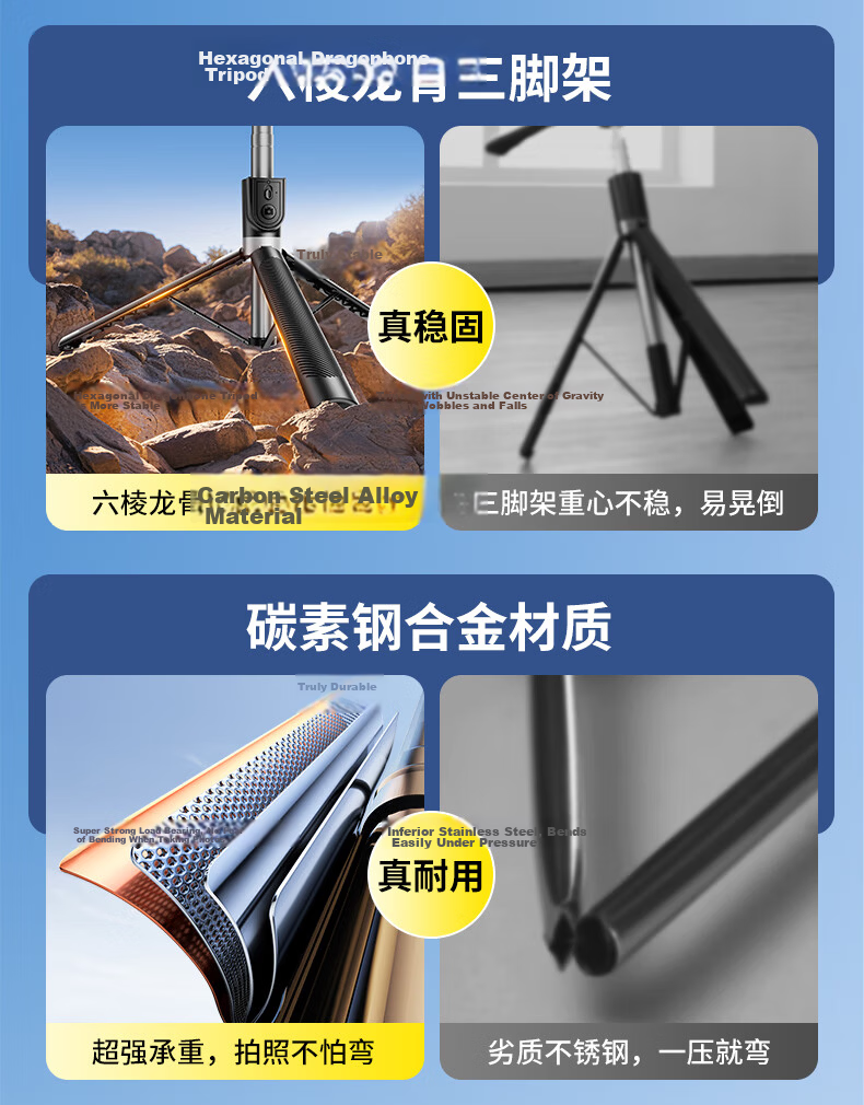 Jiahua Cai [1.85m Panoramic] Selfie Stick Tripod Phone Holder Telescopic Travel Portable 360° Rotating Fully Automatic Multifunctional Outdoor Photography Live Streaming Stand 3