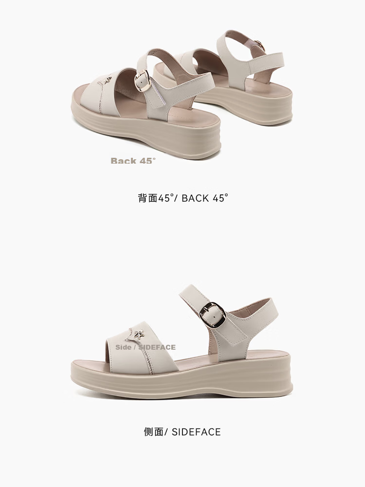 Red Dragonfly Women's Leather Commuting Comfortable Middle-aged and Elderly Sandals Fashion Height Increasing Soft Sole Beach Shoes WTK265161 Off-white Size 38 11