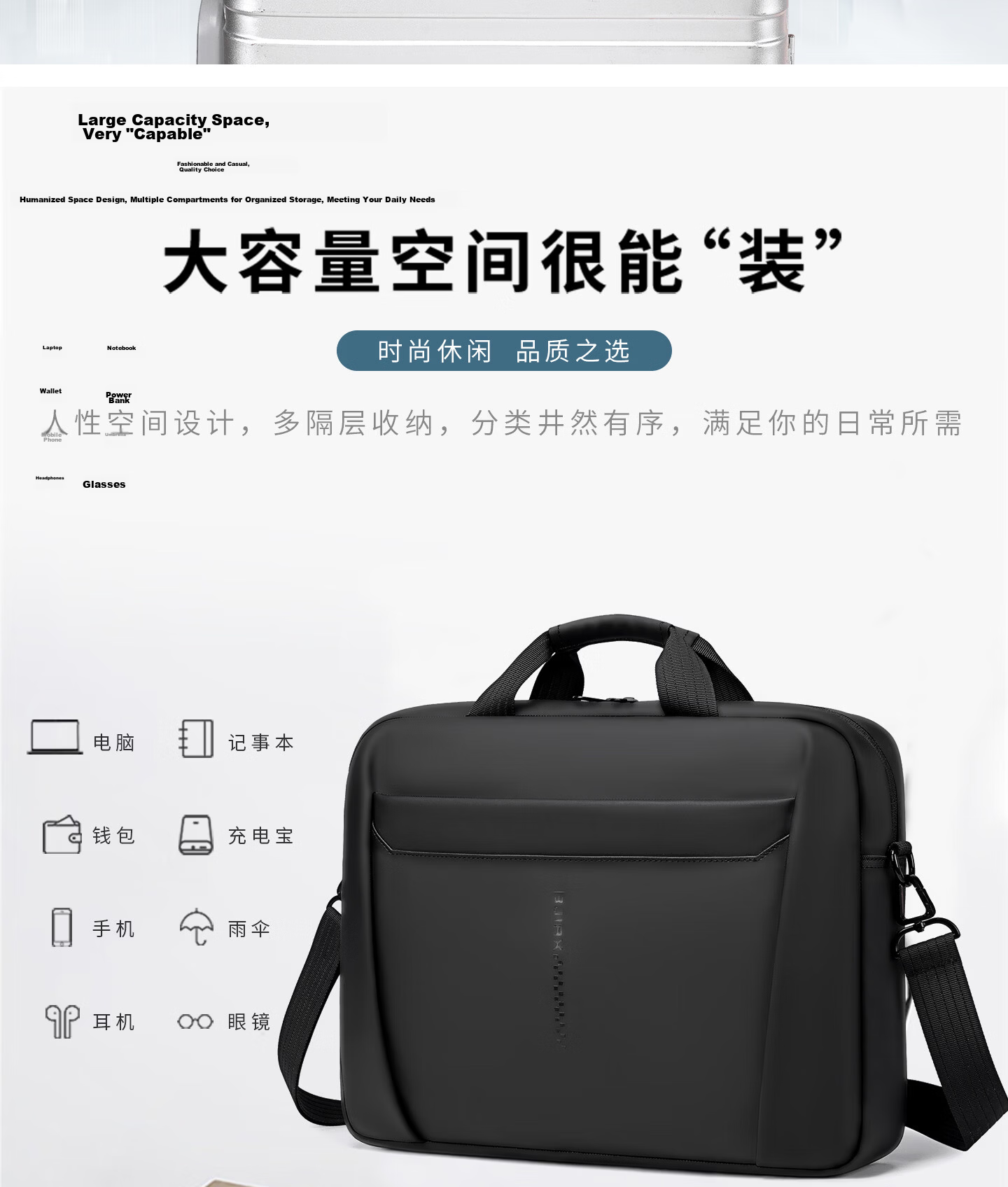 BJIAX Business Briefcase Fashion Large Capacity Handbag Office Men's Crossbody Bag Black 16-inch Laptop Bag 6
